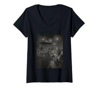 Femme Cat Selfie With Alien UFO Shirt Miami Cat UFO Invasion T-Shirt avec Col en V