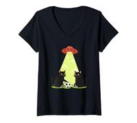 Femme Cat Soccer UFO Abduction Art Japonais T-Shirt avec Col en V