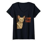 Femme Cat Sphynx drôle J'Ai vu cet Humour de Chat sans Poils T-Shirt avec Col en V