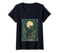 Femme Cat Tarot Card - The Moon Vintage Style Tee T-Shirt avec Col en V