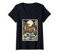 Femme Cat Trex Monster Battle est Un passionné de Dinosaures T-Shirt avec Col en V