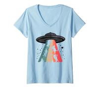Femme Cat UFO Lol Bye Alien Abduction Flying Cats UFO Galaxy Retro T-Shirt avec Col en V