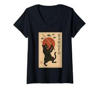 Femme Cat vs UFO Affiche rétro Japonaise de Science-Fiction T-Shirt avec Col en V
