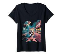Femme Cat Walk of Fame Kitten LA Los Angeles UFO Alien T-Shirt avec Col en V