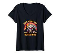 Femme Cat Warrior Hache Not Everyday Needs to be a Boss Fight RPG T-Shirt avec Col en V