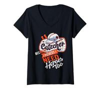Femme Catcher Because Pitchers Need Heroes Too, baseball amusant T-Shirt avec Col en V