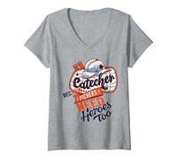 Femme Catcher Because Pitchers Need Heroes Too, baseball amusant T-Shirt avec Col en V