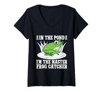 Femme Catcher De Grenouille in The Pond Master Catcher Grenouille T-Shirt avec Col en V