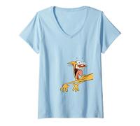 Femme Catdog Best of Both Worlds Retro Cat Character T-Shirt avec Col en V