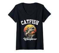 Femme Catfish Whisperer Pêche Amoureux Gros Poissons Aventures Nature T-Shirt avec Col en V