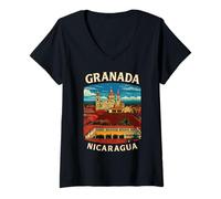 Femme Cathédrale Coloniale de Grenade du Nicaragua Souvenir de Voyage Art T-Shirt avec Col en V