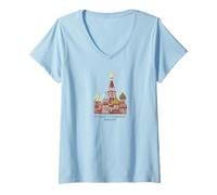 Femme Cathédrale Saint-Basile, Moscou, Russie. Dessin T-Shirt avec Col en V