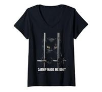 Femme Catnip Made Me Do It Cat Prison Bars Cat Jail Bombay Cat T-Shirt avec Col en V