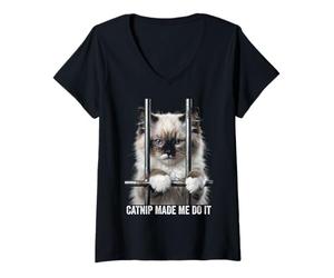 Femme Catnip Made Me Do It Cat Prison Bars Cat Jail Ragdoll Cat T-Shirt avec Col en V
