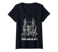 Femme Catnip Made Me Do It Cat Prison Bars Cat Jail Siberian Cat T-Shirt avec Col en V
