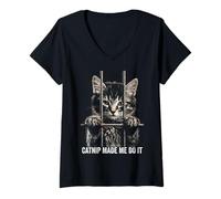 Femme Catnip Made Me Do It Cat Prison Bars Cat Jail T-Shirt avec Col en V