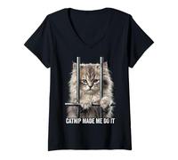 Femme Catnip Made Me Do It Cat Prison Bars Cat Jail T-Shirt avec Col en V