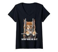 Femme Catnip Made Me Do It Cat Prison Bars Cat Jail T-Shirt avec Col en V