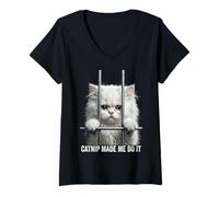 Femme Catnip Made Me Do It Cat Prison Bars Cat Jail T-Shirt avec Col en V