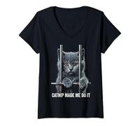 Femme Catnip Made Me Do It Cat Prison Bars Cat Jail T-Shirt avec Col en V