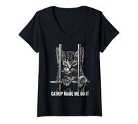 Femme Catnip Made Me Do It Cat Prison Bars Jail American Shorthair T-Shirt avec Col en V