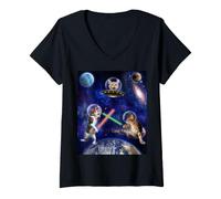 Femme Cats Attack Funny Meow Wars Cat in Space Kitten Lovers T-Shirt avec Col en V