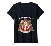 Femme Cats for Everybody Christmas Funny Meowy Xmas Santa T-Shirt avec Col en V