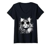 Femme Cats Grunge Style Hipster Lunettes de Soleil Maine Coon Cat T-Shirt avec Col en V