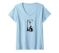 Femme Cats in Love under The Moon Night Out Park T-Shirt avec Col en V