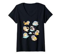 Femme Cats in Space Funny Kitten Astronaut Space Men Women Kids T-Shirt avec Col en V