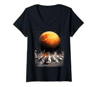 Femme Cats Walking in Space Cat Astronaut Mars Planet Cat Lover T-Shirt avec Col en V