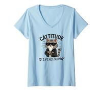 Femme Cattitude is Everything Chat Kawaii Mignon avec Attitude Cool T-Shirt avec Col en V