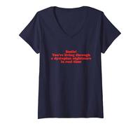 Femme Cauchemar dystopique T-Shirt avec Col en V, Bleu Marine, L