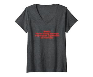 Femme Cauchemar dystopique T-Shirt avec Col en V, Chiné Foncé, S