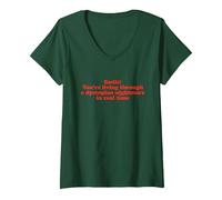 Femme Cauchemar dystopique T-Shirt avec Col en V, Vert Forêt, L