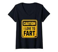 Femme Caution I Love To Fart T-Shirt avec Col en V