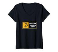 Femme Caution Thon Hunter At Work for Albacore Big Game Fishermen T-Shirt avec Col en V