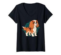 Femme Cavalier Amusant King Charles Spaniel T-Shirt avec Col en V