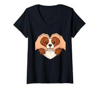 Femme Cavalier King Charles Épagneul Cœur Mains Love Geste Chien T-Shirt avec Col en V