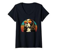 Femme Cavalier King Charles Spaniel Dad Sunset Retro Dog Lover pour Hommes T-Shirt avec Col en V