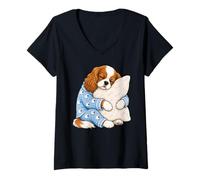 Femme Cavalier King Charles Spaniel endormi dans Un Joli Pyjama T-Shirt avec Col en V