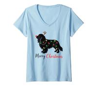 Femme Cavalier King Charles Spaniel Joyeux Noël Hiver T-Shirt avec Col en V