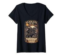 Femme Cavalier sans tête Décorateur d'automne Conception T-Shirt avec Col en V