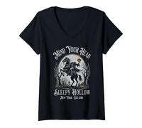 Femme Cavalier sans tête Vintage Mind Your Head Sleepy Hollow T-Shirt avec Col en V