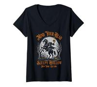 Femme Cavalier sans tête Vintage Mind Your Head Sleepy Hollow T-Shirt avec Col en V
