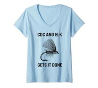 Femme CDC and Elk Gets It Done Fly Fishing Citation Fly Tiers T-Shirt avec Col en V