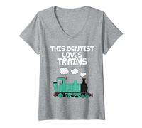 Femme Ce dentiste adore les trains, passionné de chemins de fer T-Shirt avec Col en V