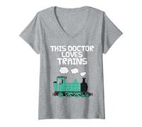 Femme Ce médecin adore les trains, passionné de chemins de fer T-Shirt avec Col en V