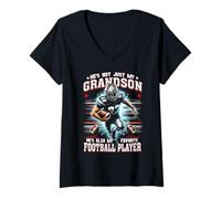 Femme Ce n'est Pas Juste Mon Petit-Fils, C'est Aussi Le Joueur de Football préféré T-Shirt avec Col en V