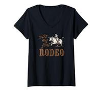 Femme Ce n'est pas mon premier rodéo, Cowgirl Riding Bull T-Shirt avec Col en V